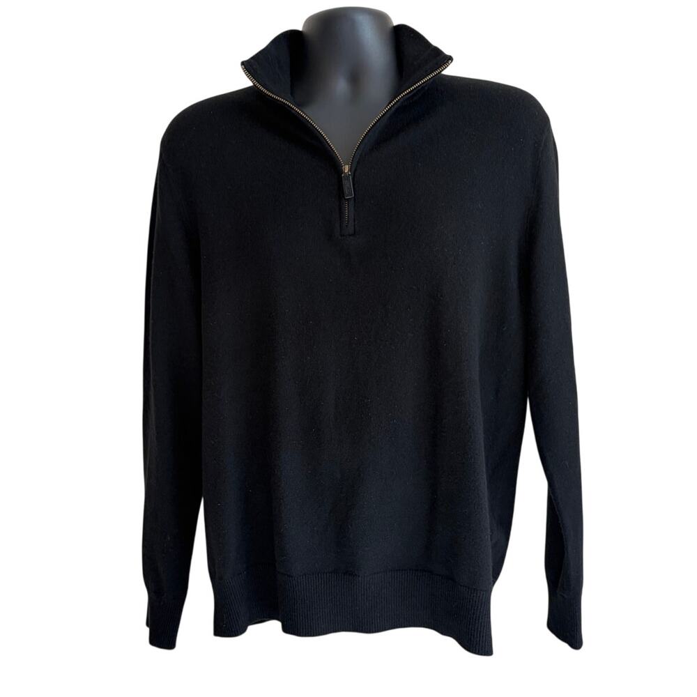 Ralph Lauren 100% Cashmere Black Quarter Zip Sweater Men's L Mock Neck Classic
